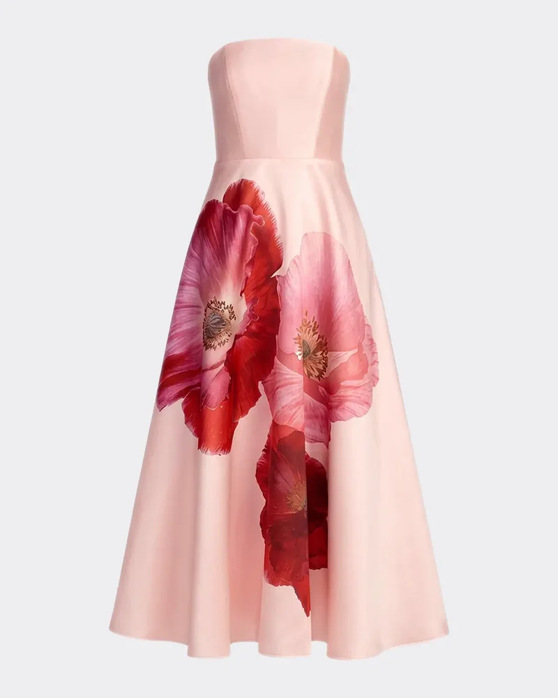 Floral Mikado A-Line Strapless Cocktail Dress