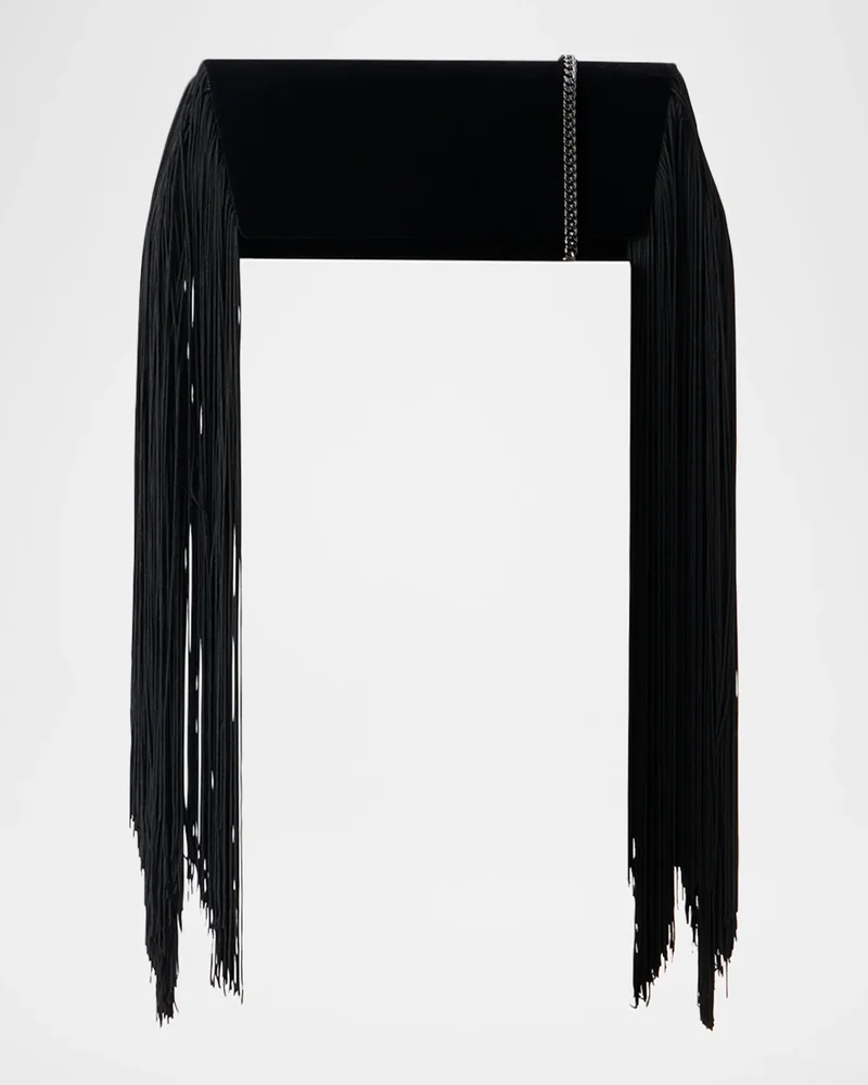 Anouk Fringed Velvet Trapezoid Clutch Bag