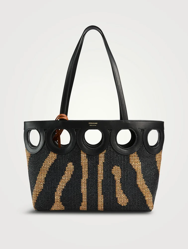 FERRAGAMO Leather-Trimmed Raffia Tote Bag In Zebra Print