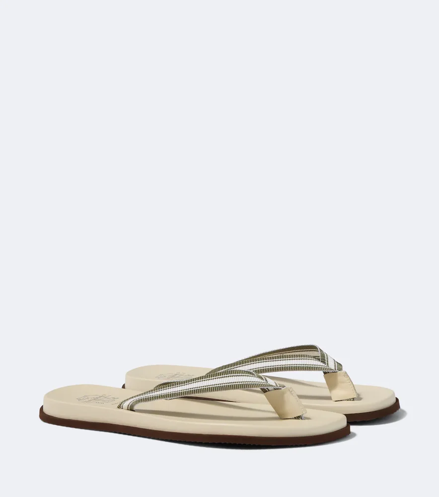 Leather-trimmed thong sandals