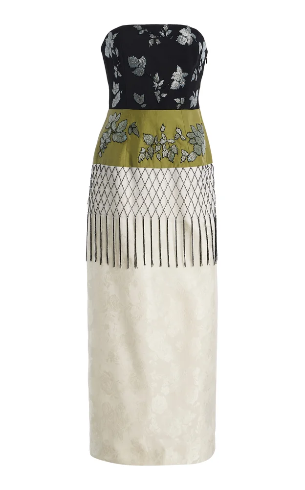 Exclusive Velloure Fringed Jacquard Midi Column Gown