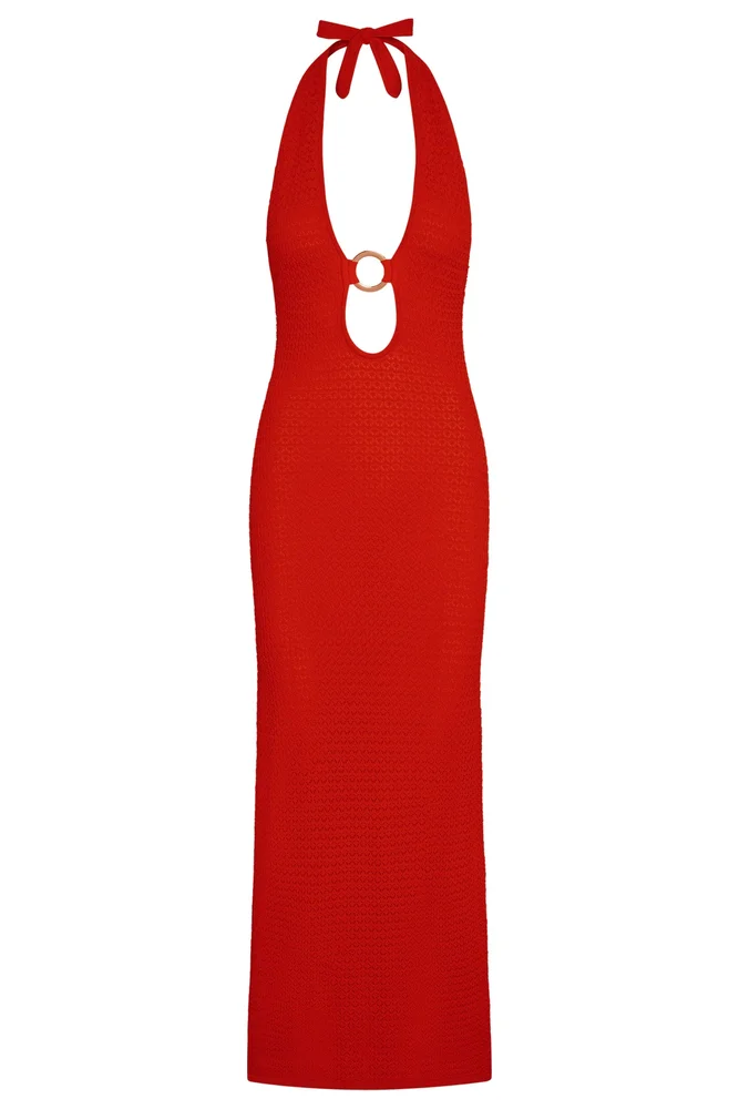Montego Halter Dress - Chili Pepper Lace Crochet