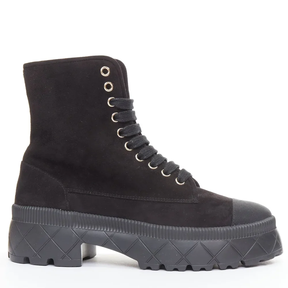 Women's Chanel Quilted Suede Combat Boots