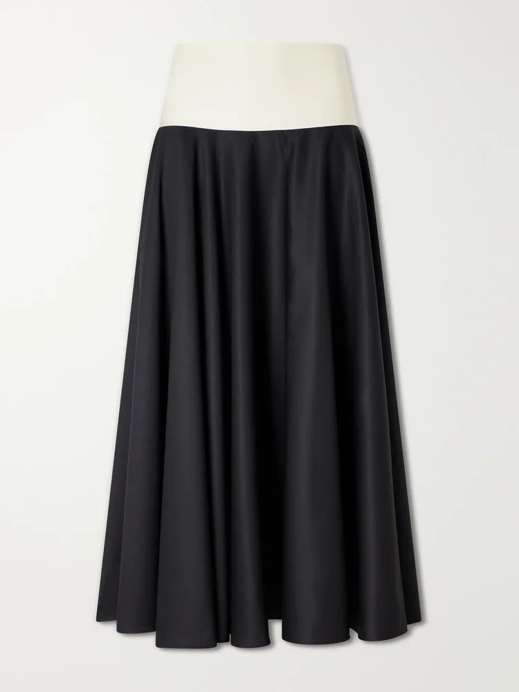 Pleated cotton-poplin midi skirt