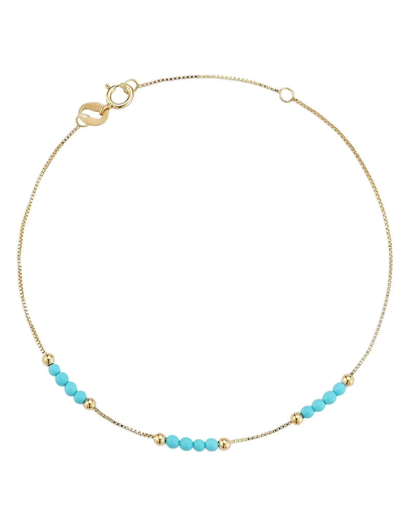14K Yellow Gold Turquoise & Polished Bead Box Link Bracelet