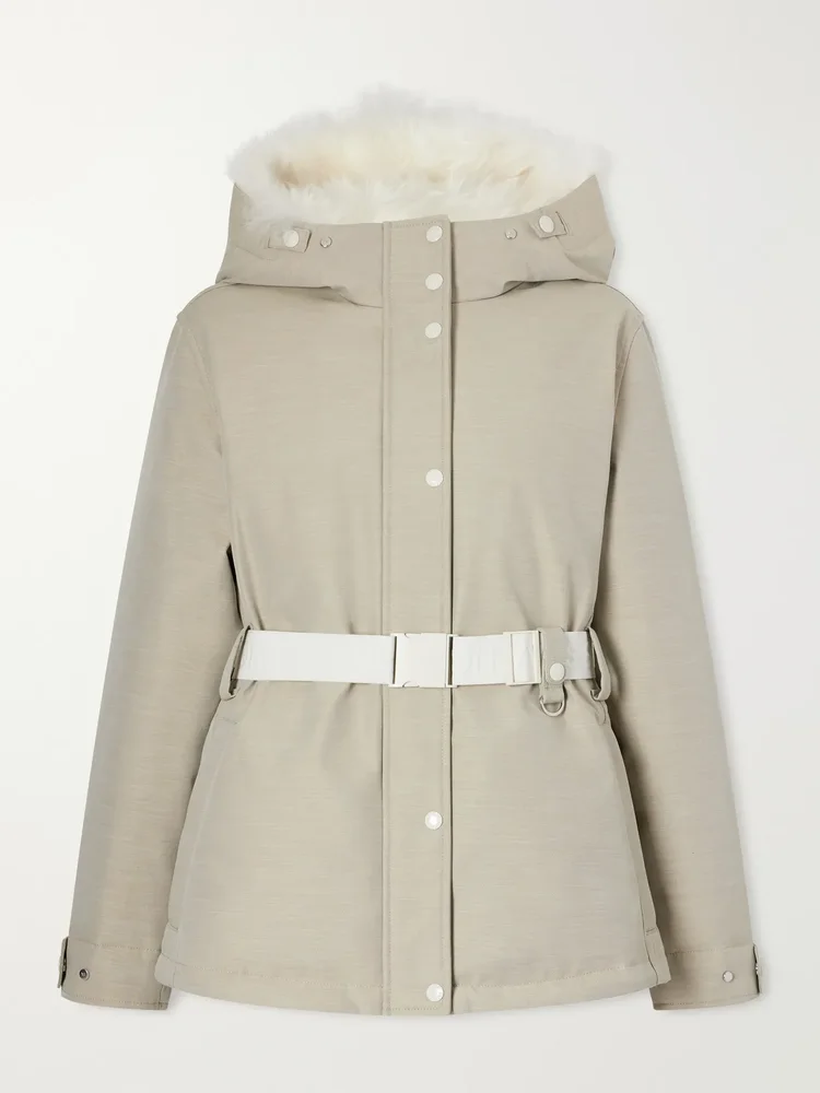 Shearling-trimmed twill down ski jacket