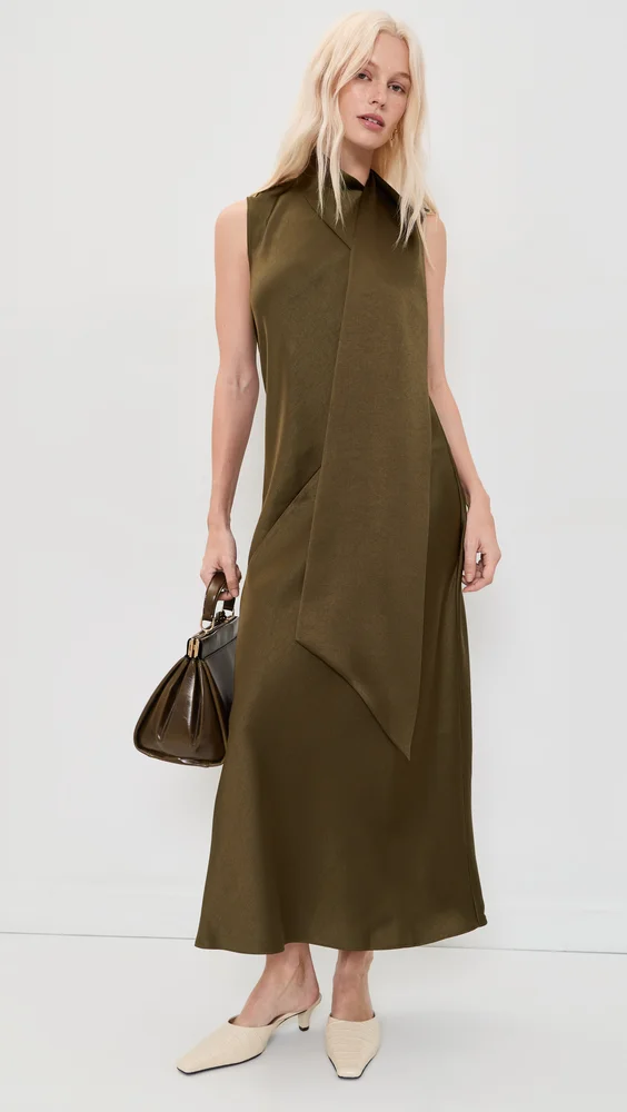 Draped Scarf Tie Sleeveless Dress