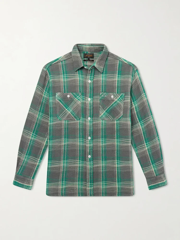 Checked Waffle-Knit Cotton Shirt