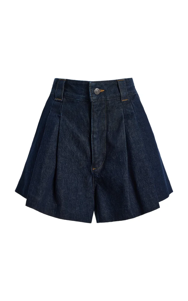 The Structural Pleated Denim Shorts