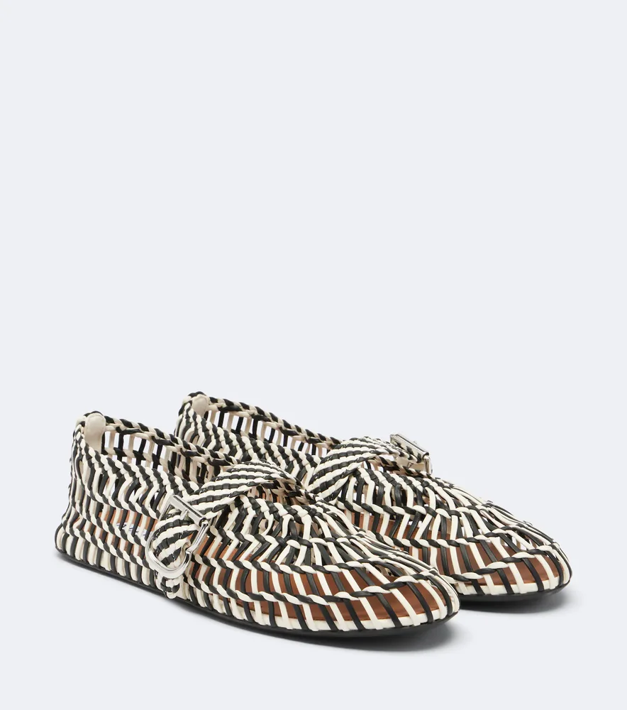 Woven leather ballet flats