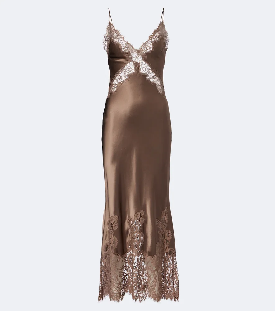 Ellen lace-trimmed silk slip dress