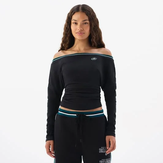 Women's Black Philadelphia Eagles Off The Shoulder Long Sleeve Top