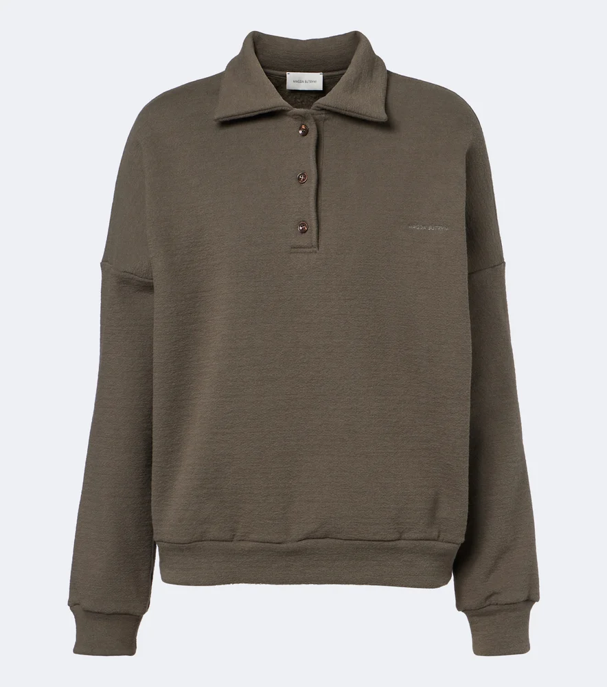 Cotton-blend fleece polo sweater