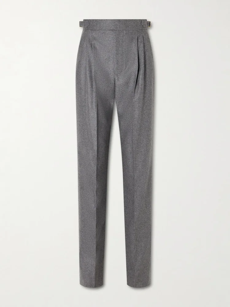 Malik pleated wool and cashmere-blend straight-leg pants