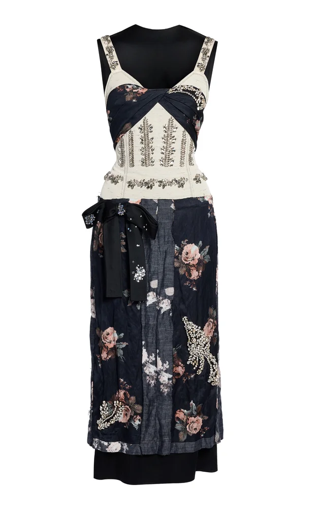 Embroidered Satin Midi Dress