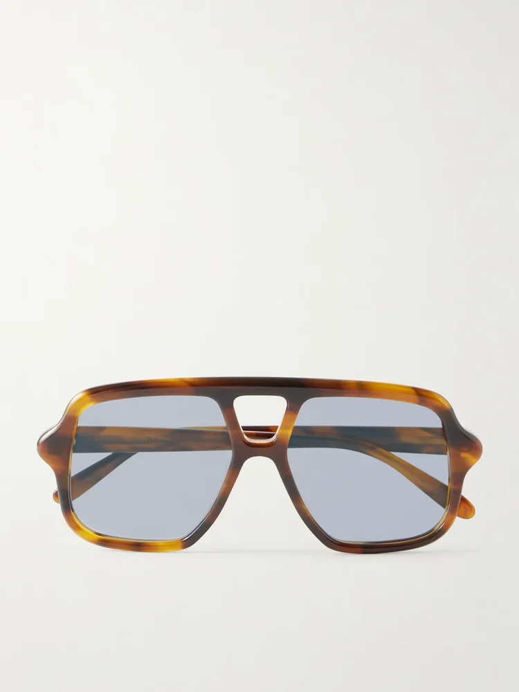 Double-Bridge Aviator-Style Tortoiseshell Acetate Sunglasses