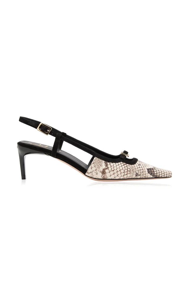 Python-Effect Leather Slingback Pumps