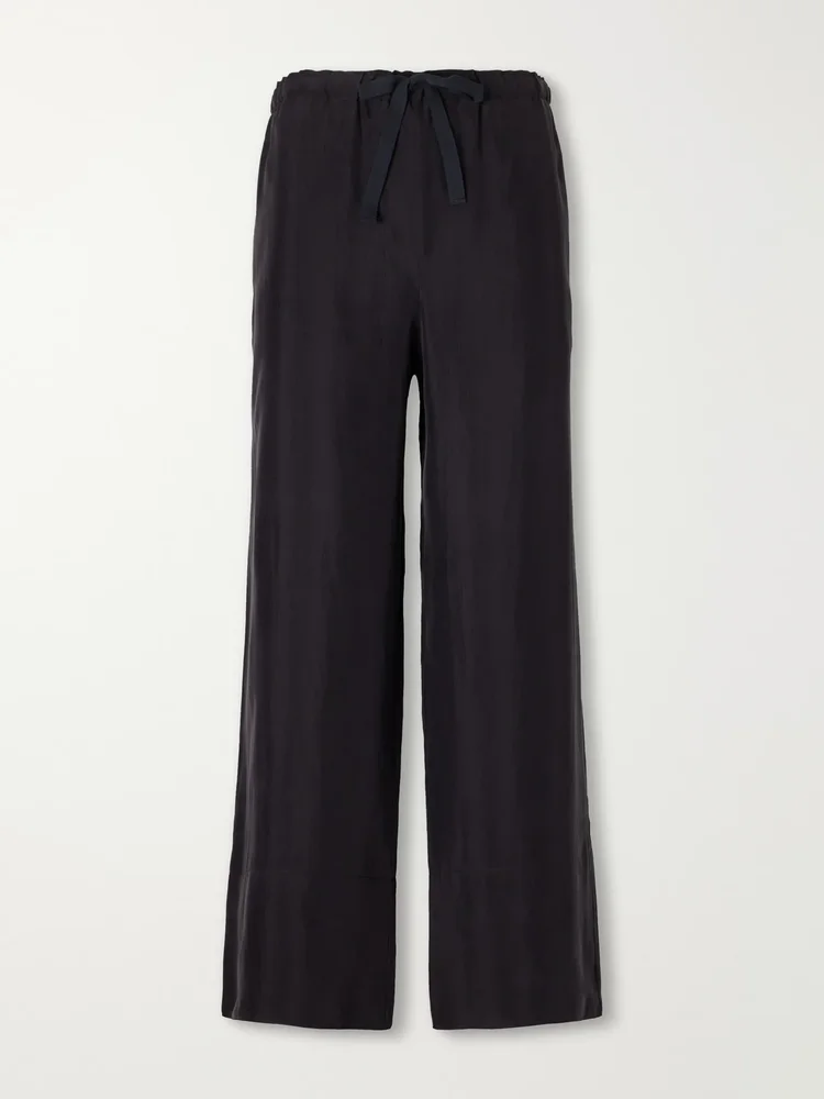 Silk-habotai wide-leg drawstring pants