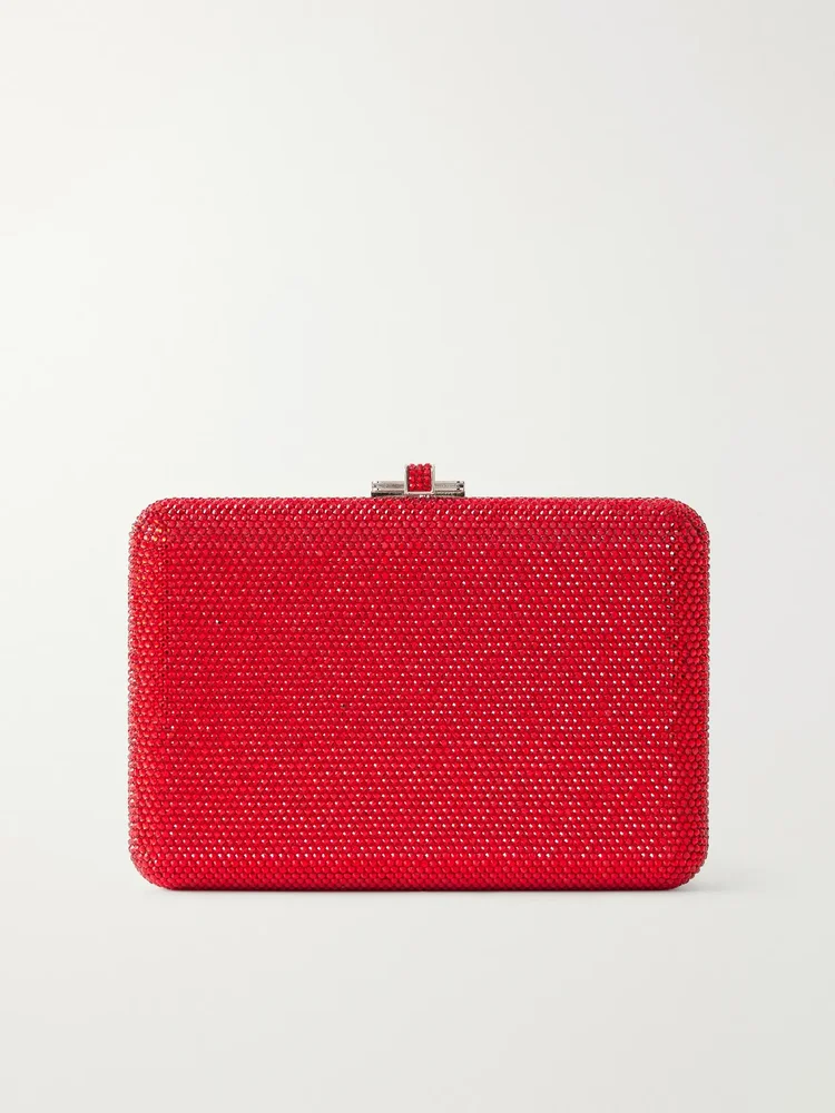 Slim Slide crystal-embellished silver-tone clutch