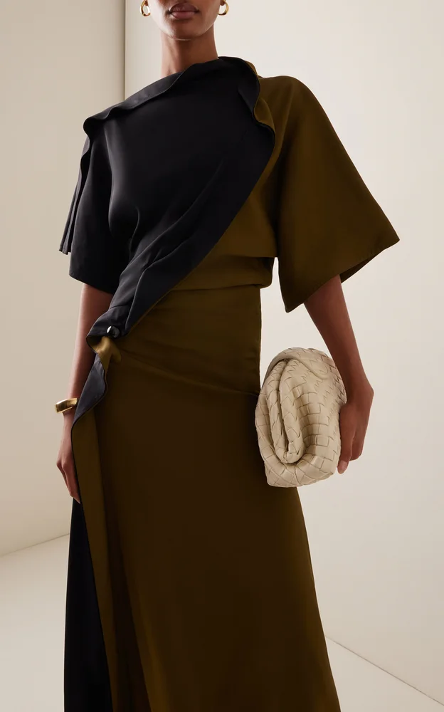 Pierced Draped Crepe Midi Dress