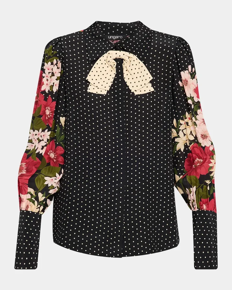 Aviva Floral Polka Dot Silk Blouse