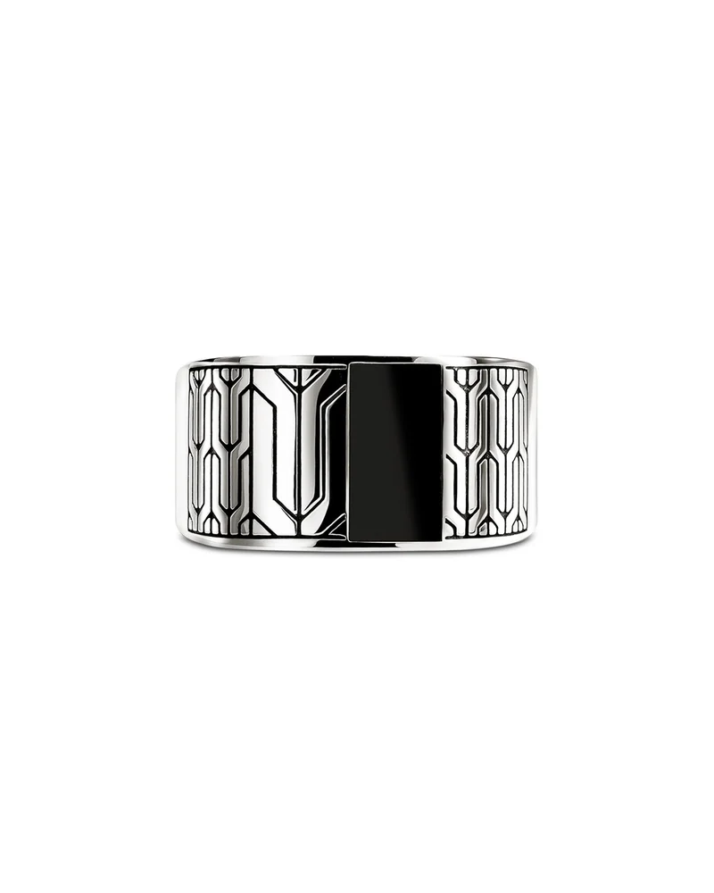 Sterling Silver Black Onyx Icon 50 Signet Ring