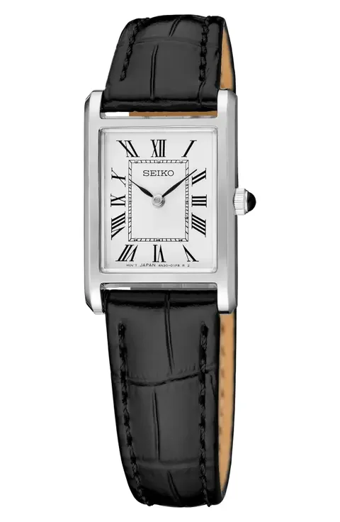 Essentials Tank Leather Strap Watch, 19.6mm x 29.4mm