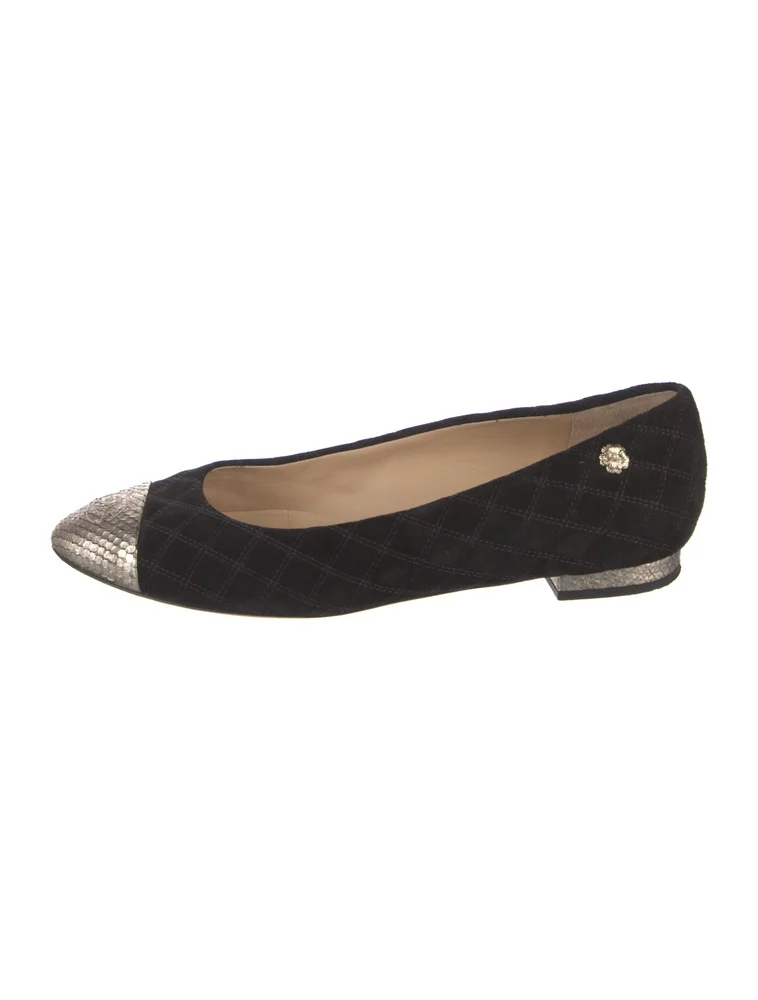 Pre-Owned Interlocking CC Logo Suede Ballet Flats