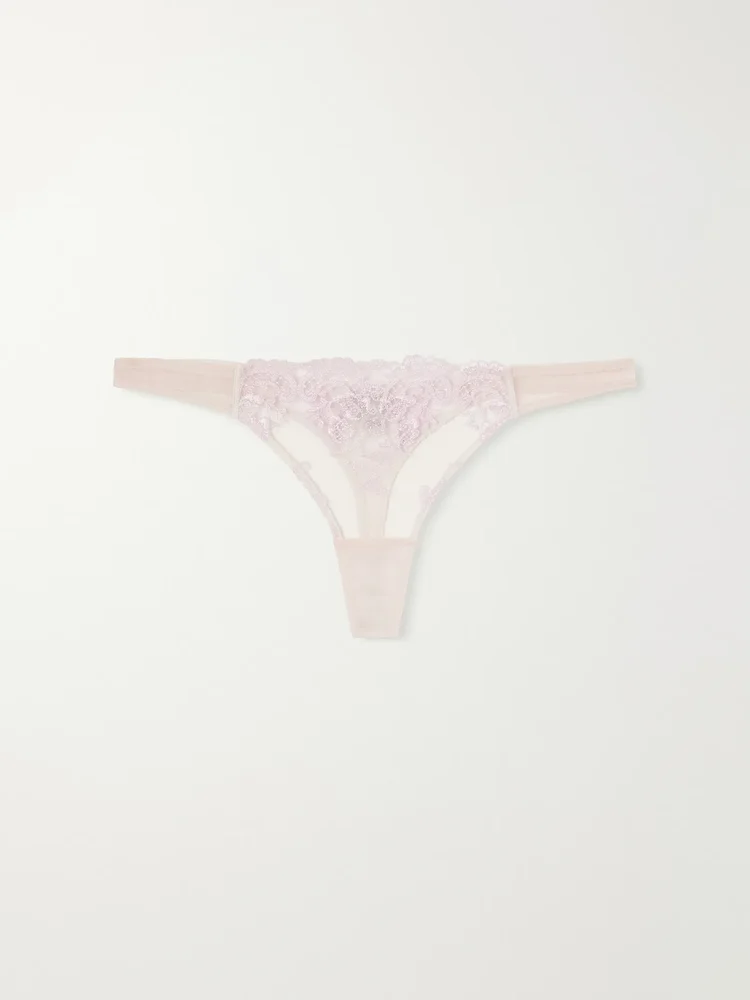 Juliette lace-trimmed mesh thong