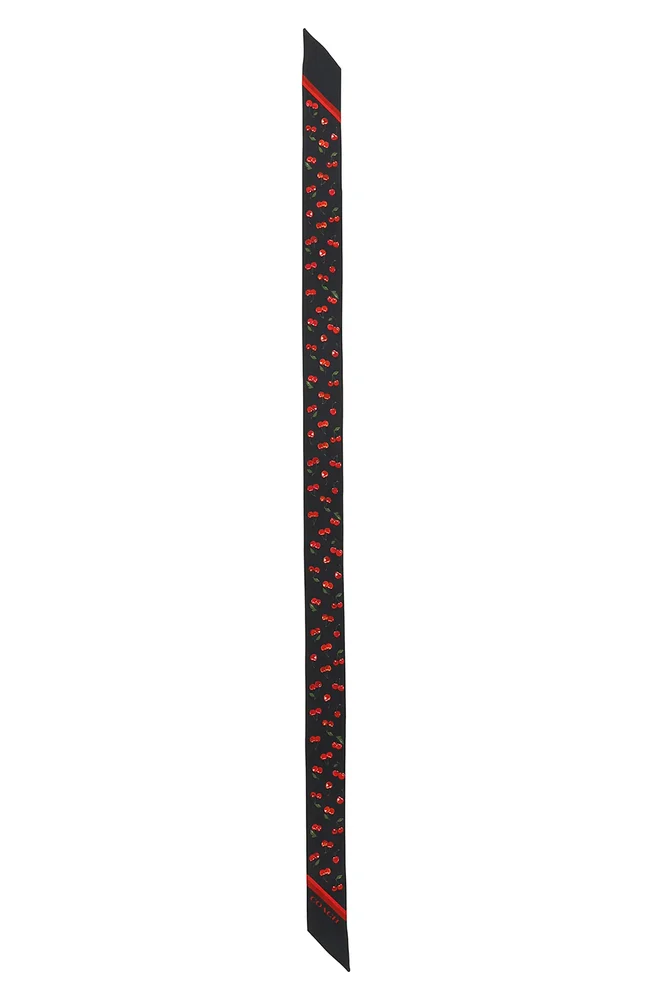 Cherry Print Silk Skinny Scarf