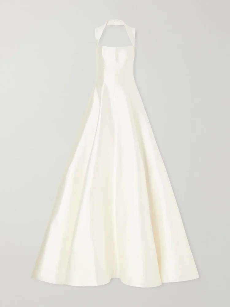 Liz halterneck beaded wool and silk-blend twill bustier gown