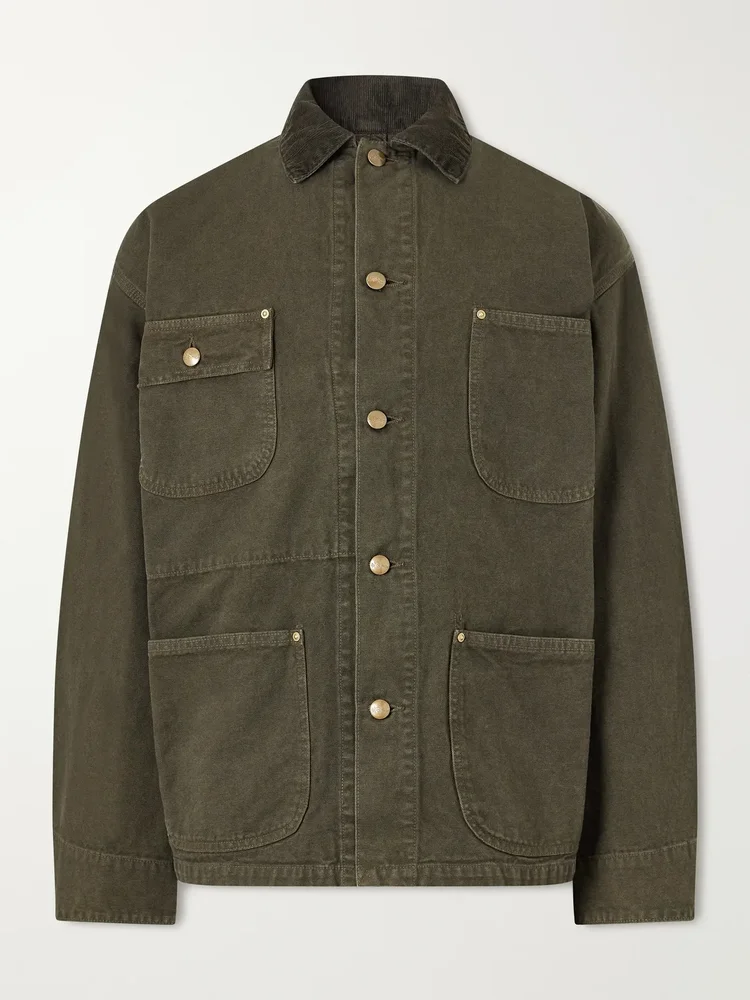 Corduroy-Trimmed Cotton-Drill Jacket