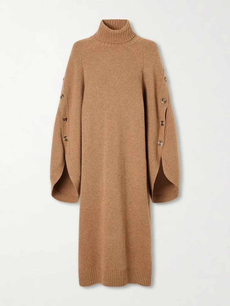 valiant buttoned merino wool midi dress