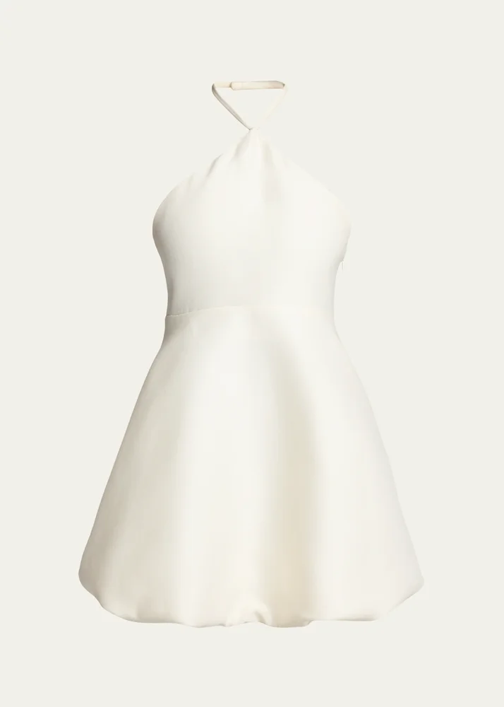 Sleeveless Silk-Wool Crepe Balloon Mini Halter Dress
