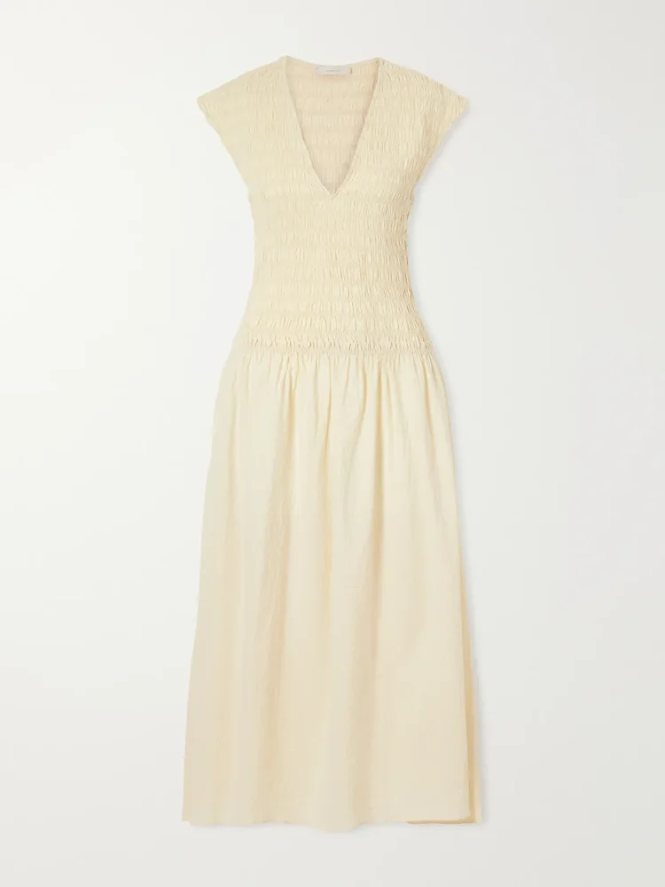 Carmen shirred cotton midi dress
