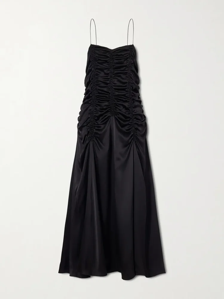 Raina ruched silk midi dress