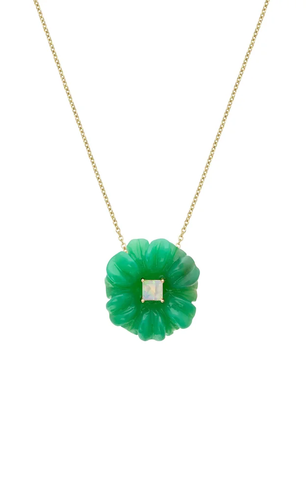 Blossom 9K Yellow Gold Chrysoprase, Opal Necklace