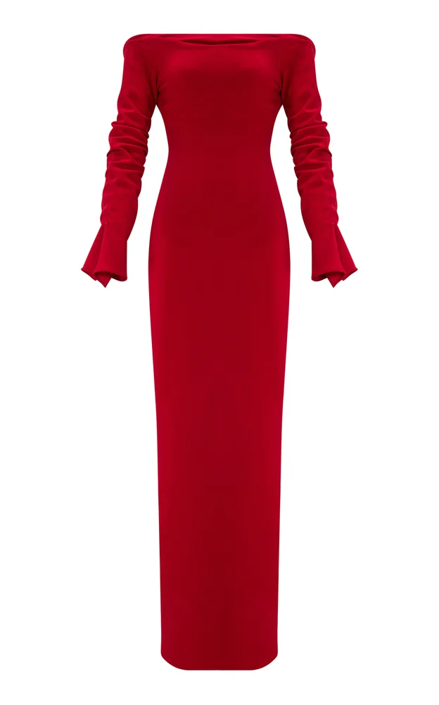 Off-Shoulder Draped Crepe Gown