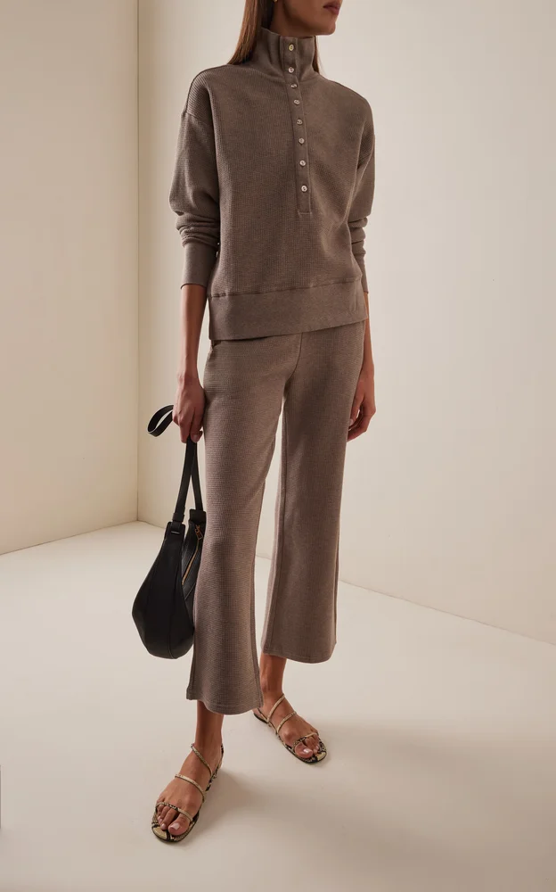 Waffle Knit Cropped Track Pants