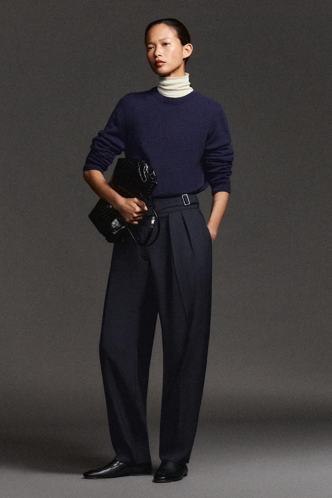 Cummerbund-waist barrel-leg pants