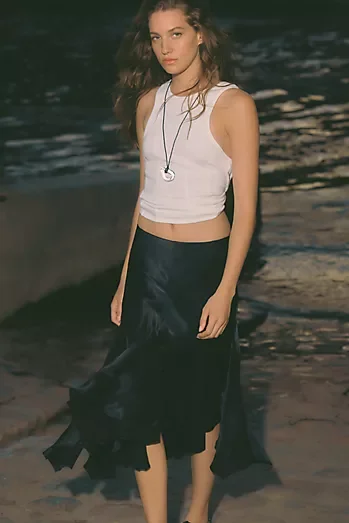 By Anthropologie Silky Swirl Midi Skirt
