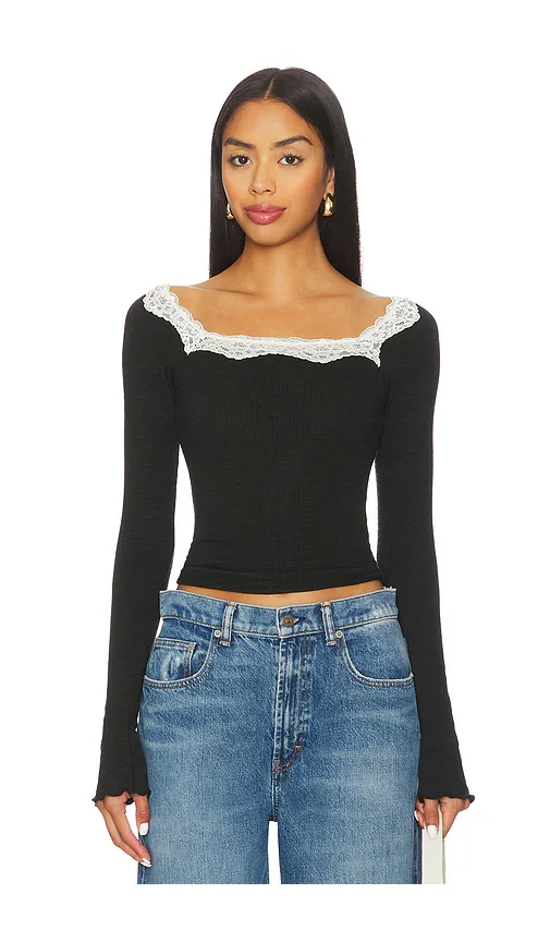 x Intimately Oh My Darling Long Sleeve In Black Combo Free People