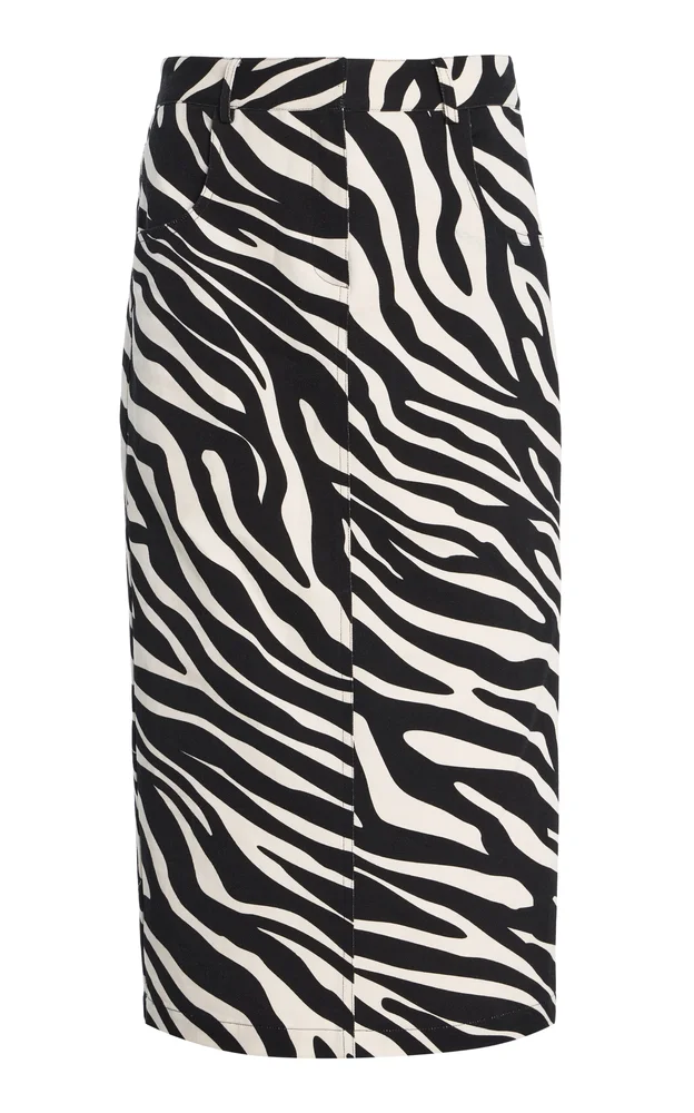 Tina Zebra-Print Cotton Midi Skirt
