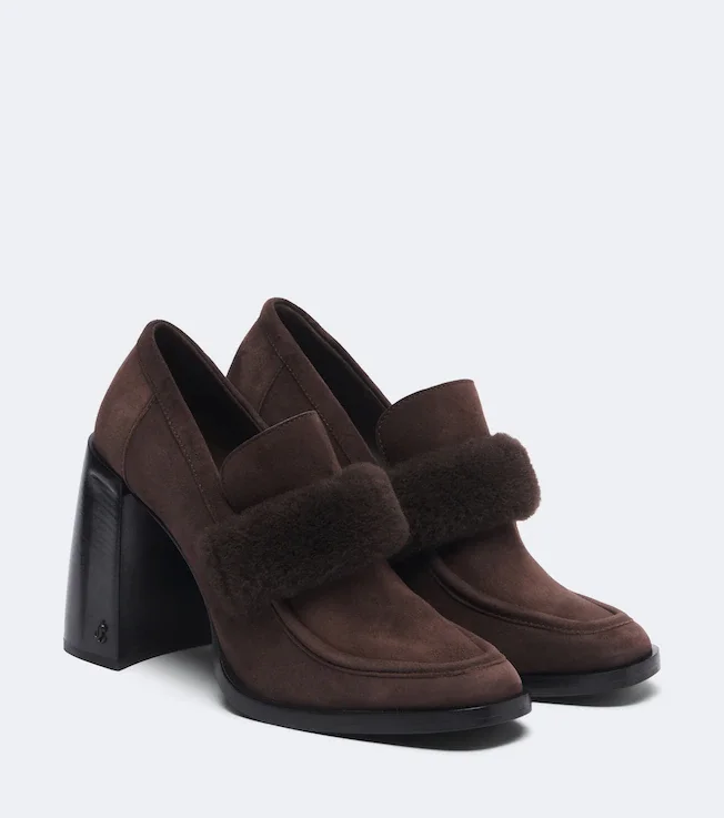 Tylor shearling-trimmed suede loafer pumps