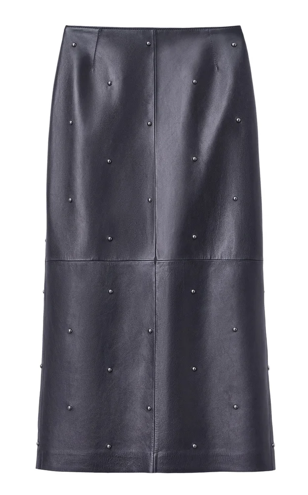 Studded Leather Column Skirt