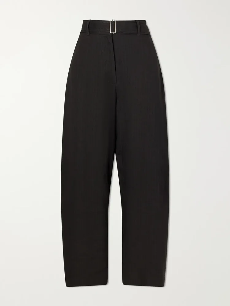 chatto belted herringbone cotton and linen blend wide leg pants