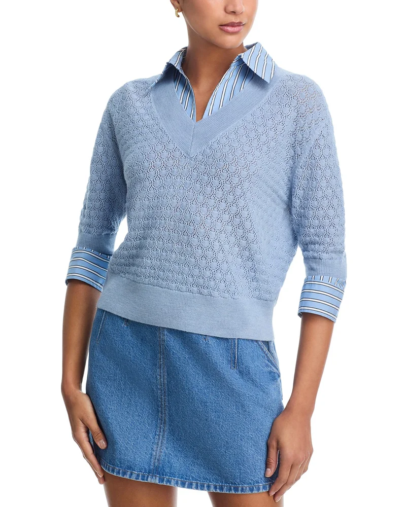 Esme Pointelle Knit Layered Look Top