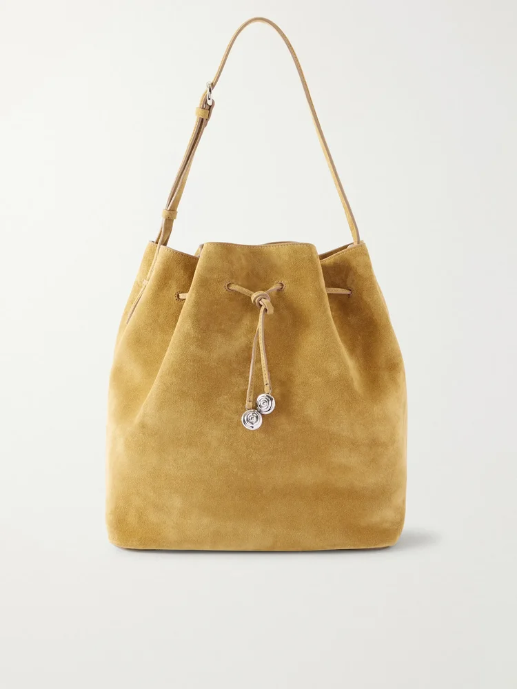Charm suede drawstring shoulder bag
