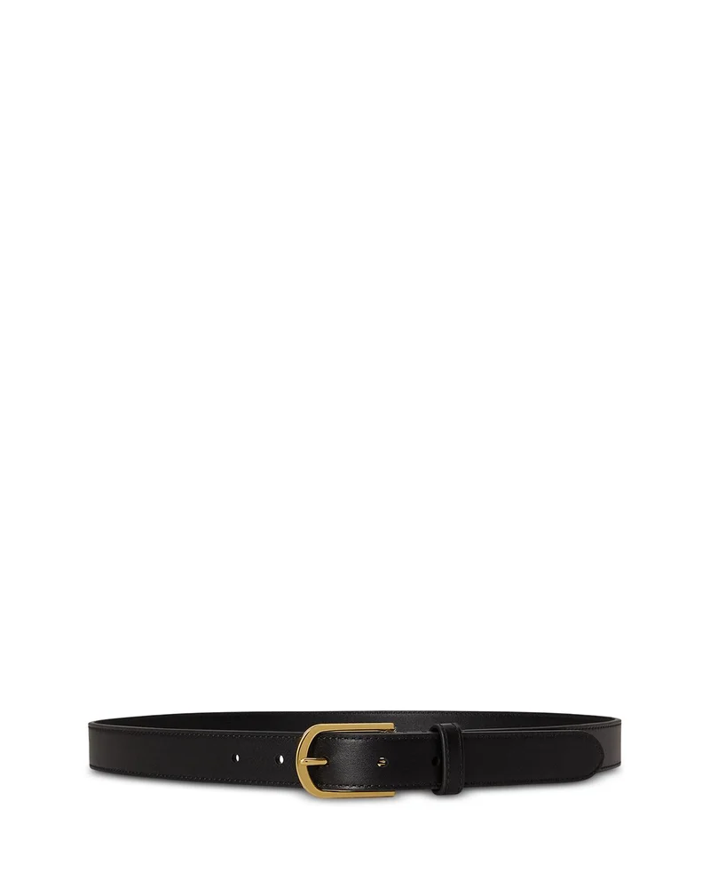 Rounded Buckle Leather Skinny Belt
