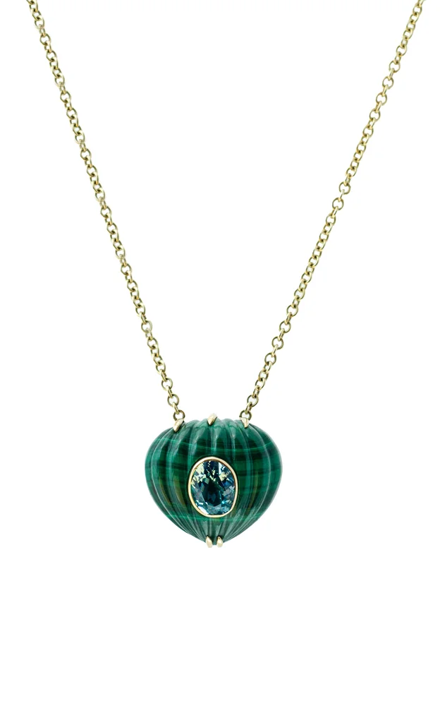 18K Yellow Gold Malachite Blue Topaz Necklace